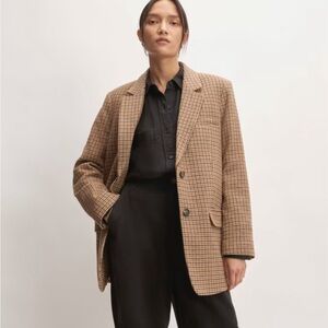 Everlane The Italian Wool Oversized Blazer, Camel Houndstooth (US8)